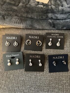 NADRI Sterling Silver and Gold-Tone Stud and Drop Earring Lot of 6 pairs